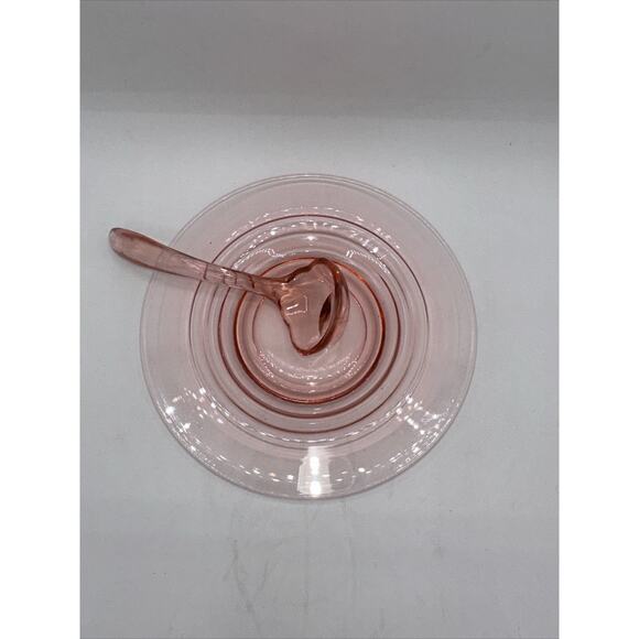 Pink Depression Plate 6” With Small Spoon - Picture 2 of 4